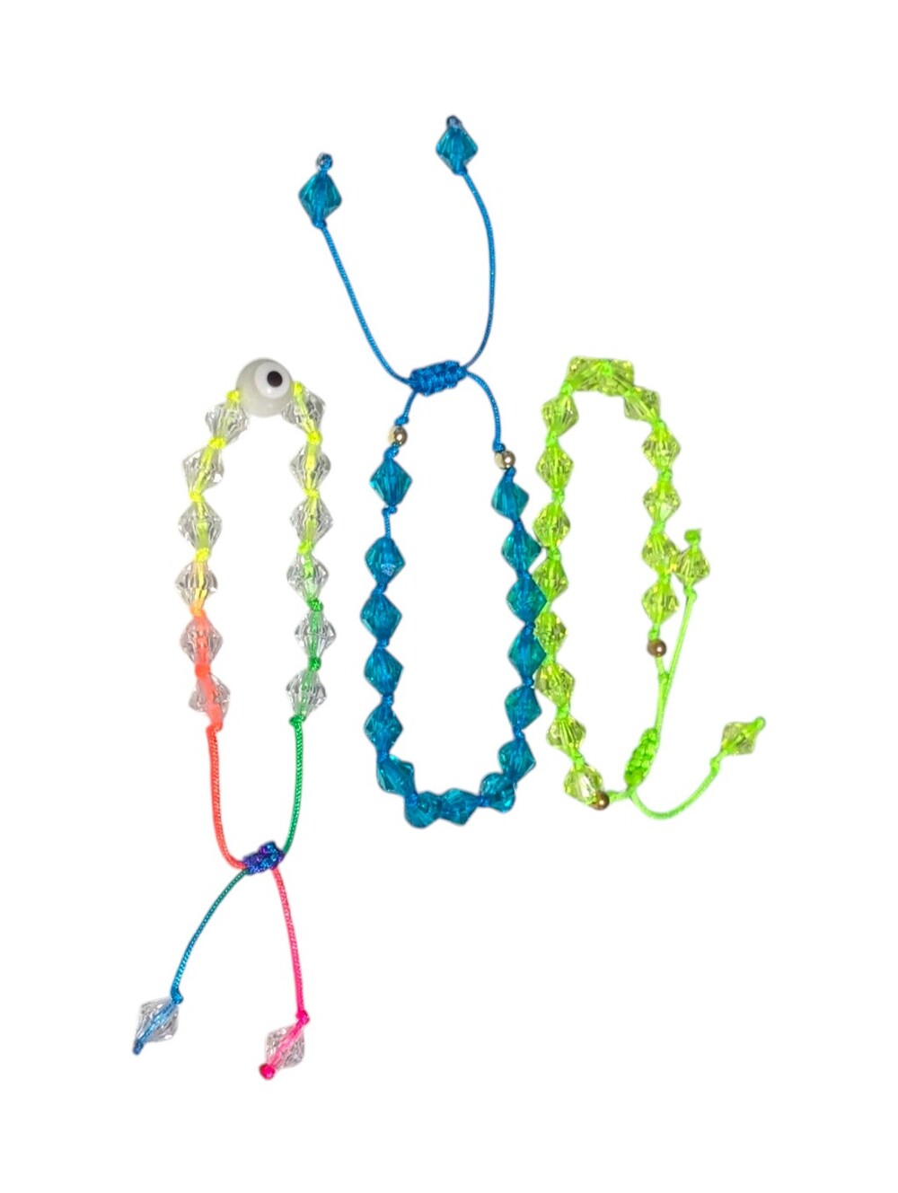 Handknotted Bead Bracelets 3pc Set • Adjustable Stackable • Evil Eye Protection